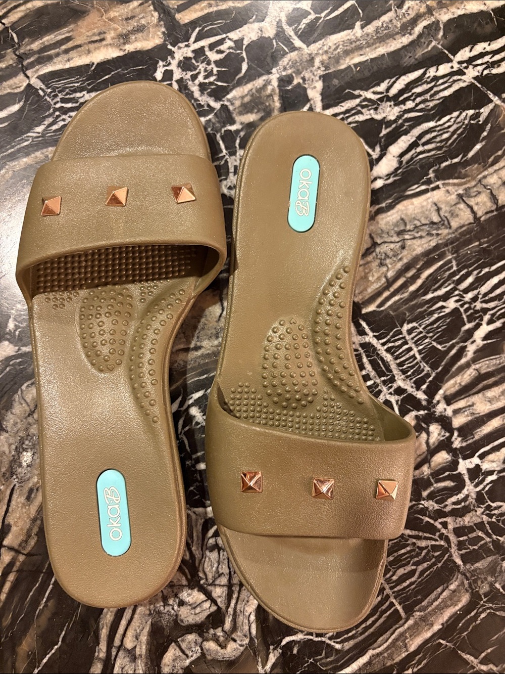 Olive green Slide Sandals with Stud Accents